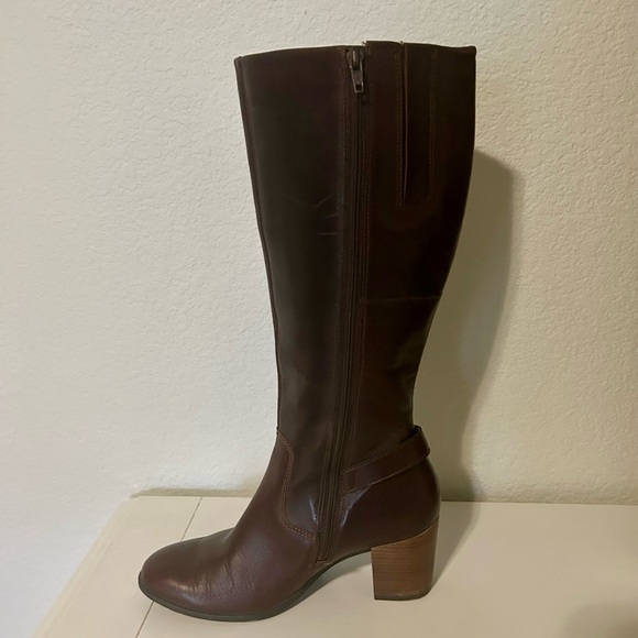 ECCO Women Brown Leather Double Zip Boots Sz 38 / 7. Condition is Pre-owned. - Picture 8 of 9